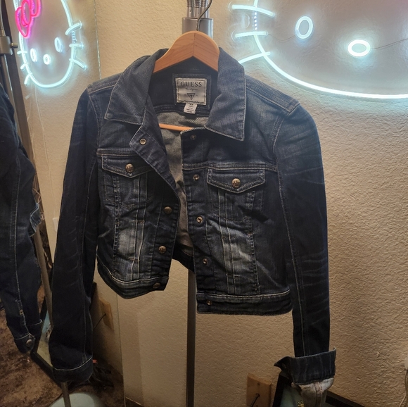 Guess Jackets & Blazers - 💖💖💖GUESS Dark Blue Denim Cropped Trucker Jacket💖💖